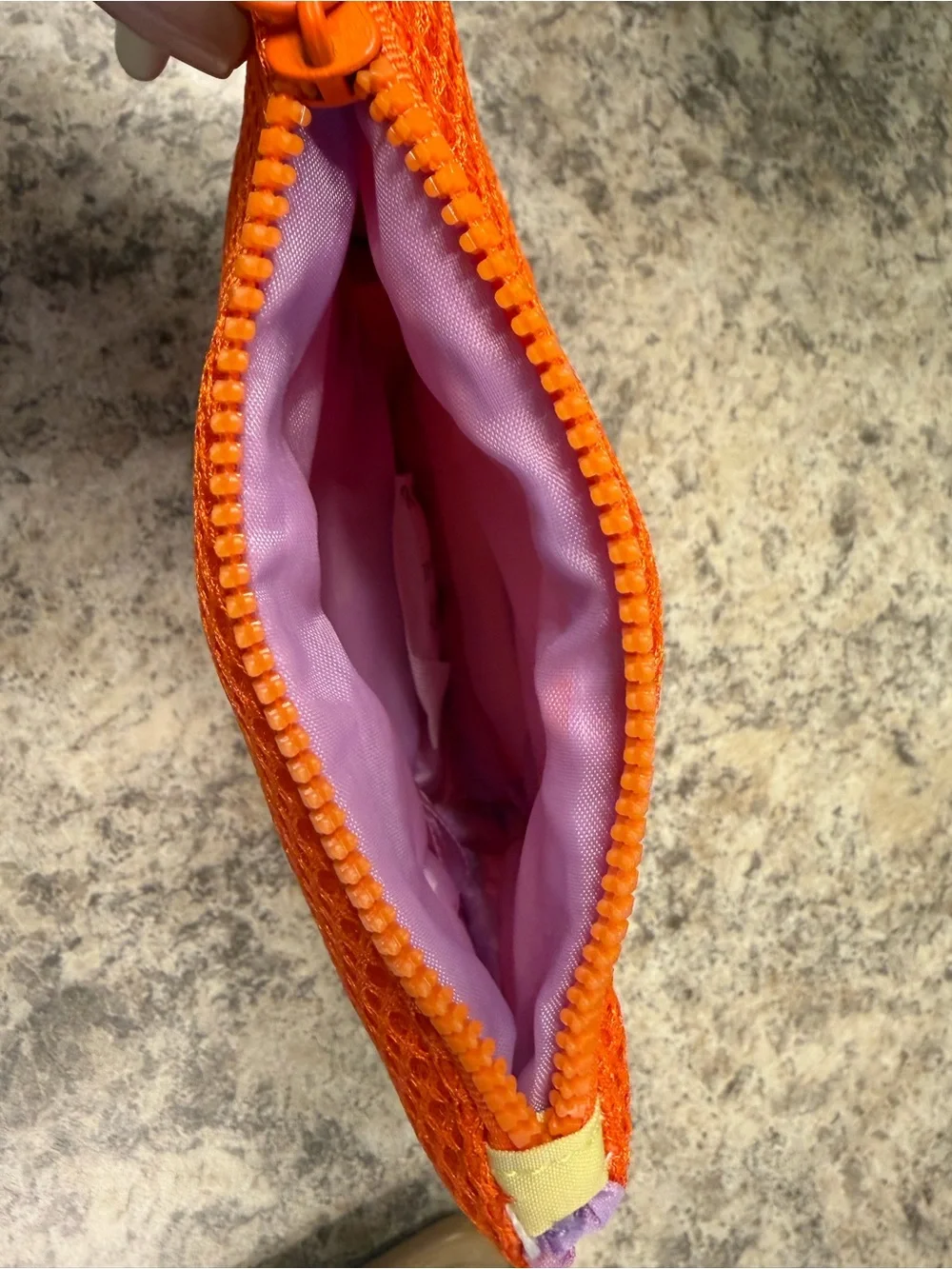 Tower 28 Orange Mesh Cosmetic Pouch with Light Blue Cord